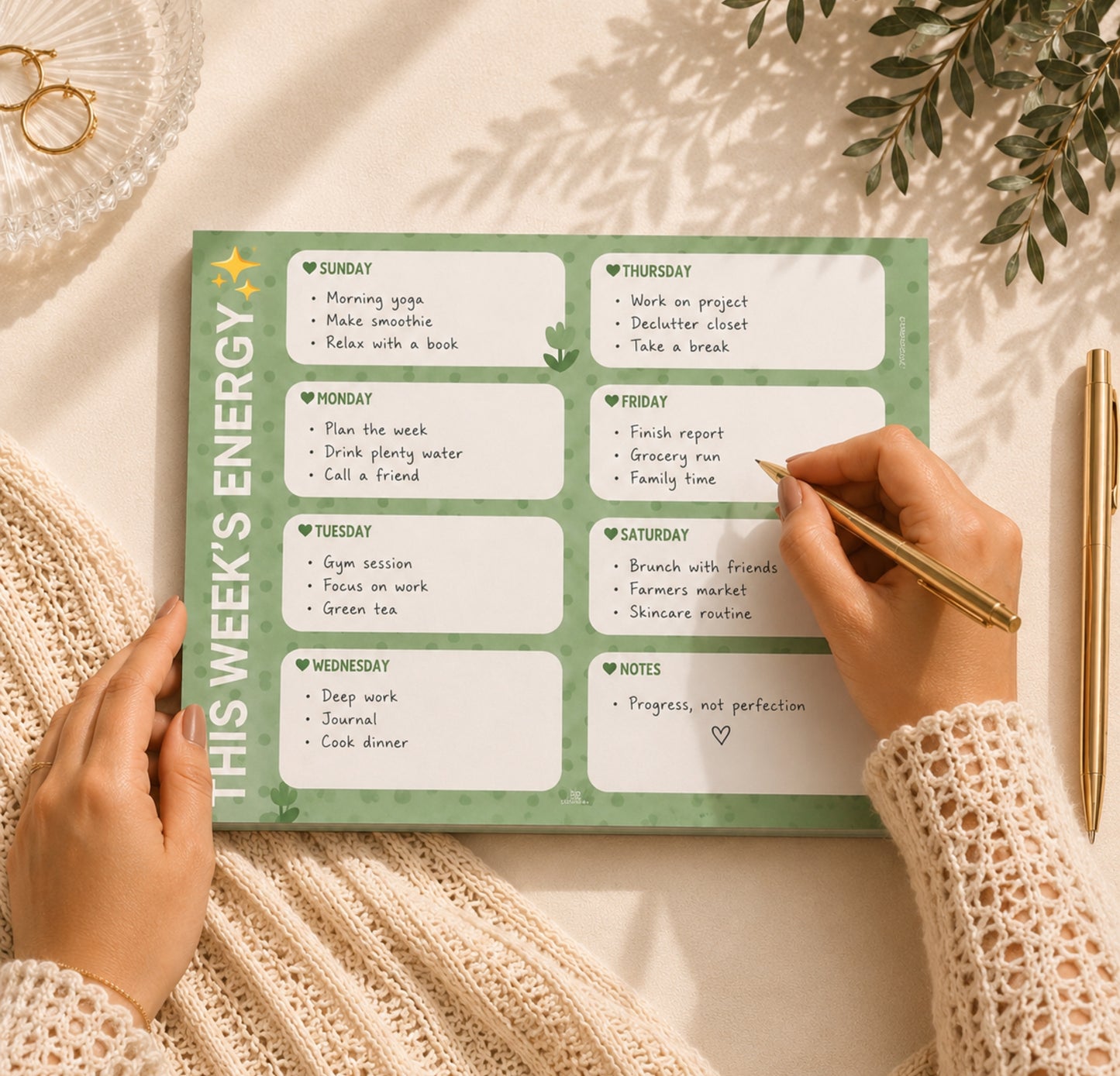 Sage Serenity A4 Weekly Planner | A4 Undated Weekly Desk Planner