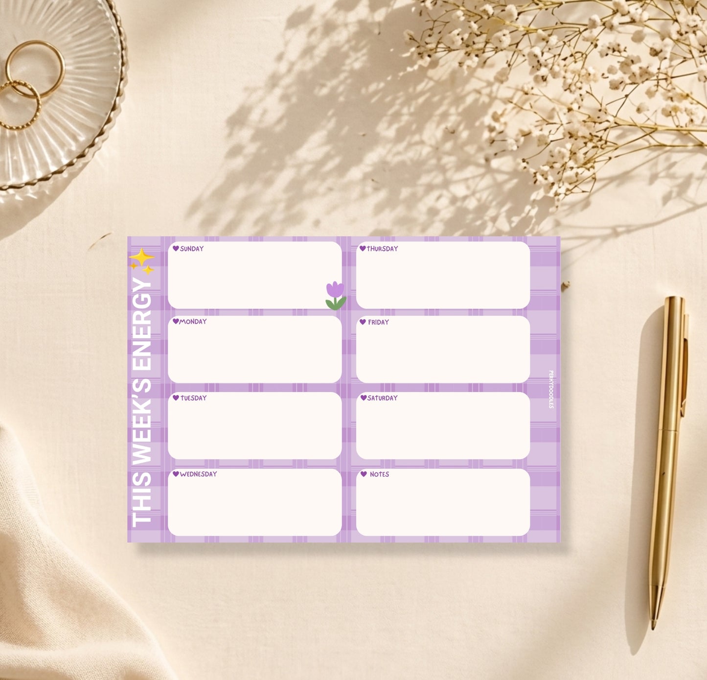 Purple Weekly Planner Pad | A4 Undated Weekly Desk Planner