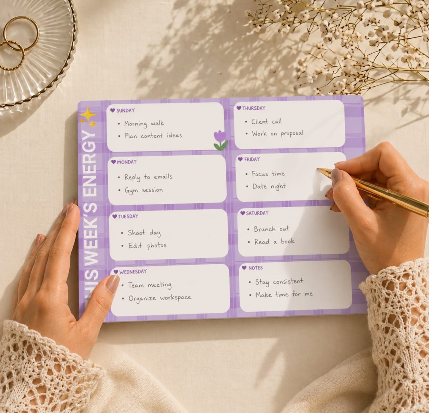 Purple Weekly Planner Pad | A4 Undated Weekly Desk Planner